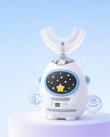 FanHwaDaiMung kids u shaped electric toothbrush in Heroic White with voice guidance and music modes