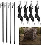 4 Pack Hunting Blind Stakes Kit Heavy Duty Metal Tent Tacks with Ratchet Tie Down Straps Ground B...