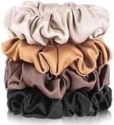 4 Pack Mulberry Silk Scrunchies, Brown Silk Hair Ties for Hair Sleep No Damag Satin Scrunchies Su...