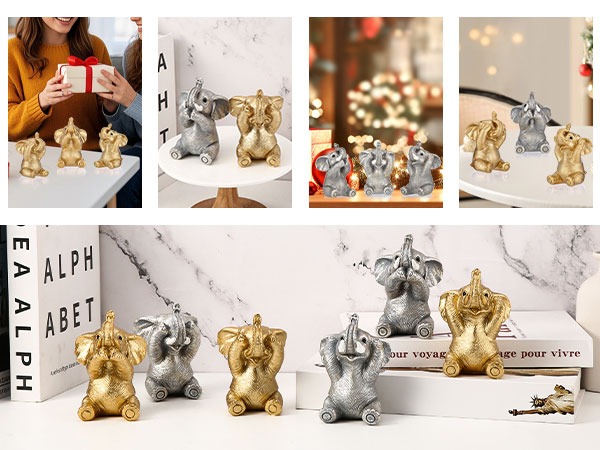 lephant figurines resin elephant decor small elephant statues lucky elephant set