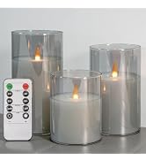 NICEME Radiance Evanescing Flameless Candles with Remote, 3 Pack Glass Battery Operated Candles w...