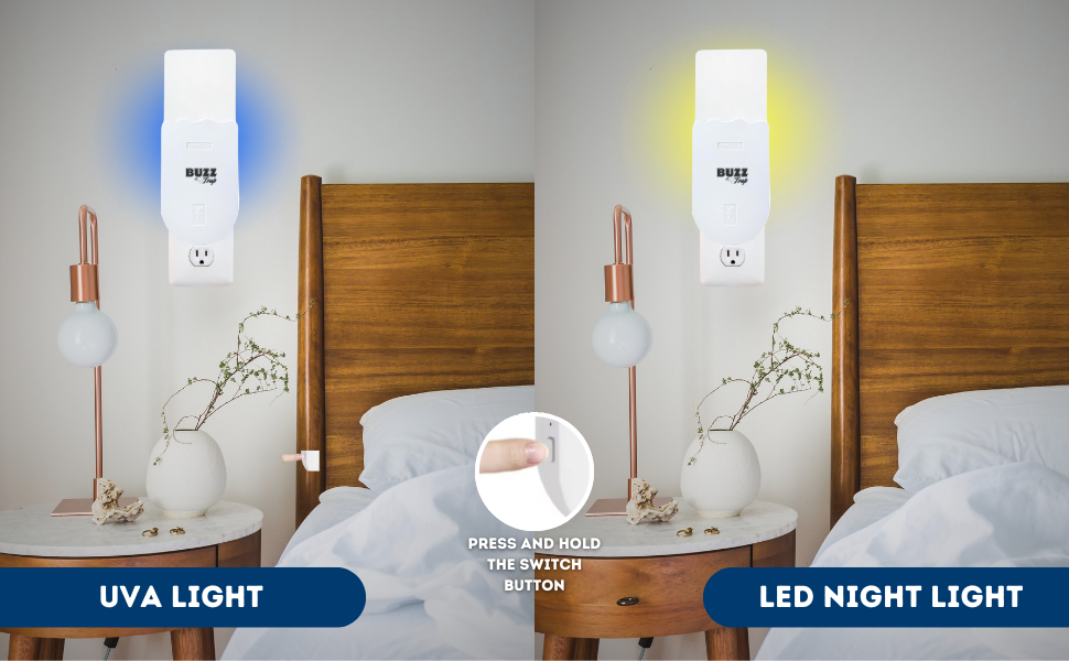You can adjust the intensity and switch modes between UV light mode and night light mode