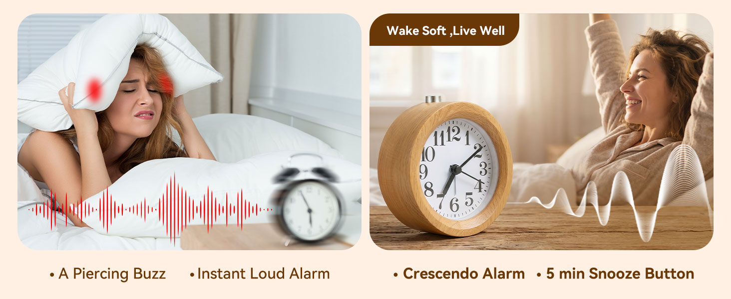 wood analog alarm clock
