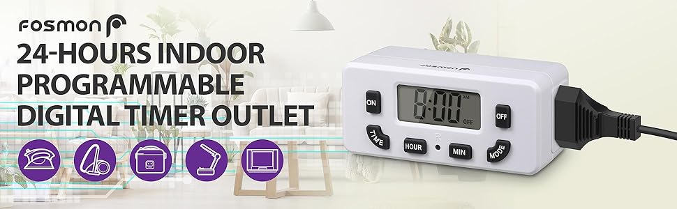 24 hour indoor programmable digital timer outlet