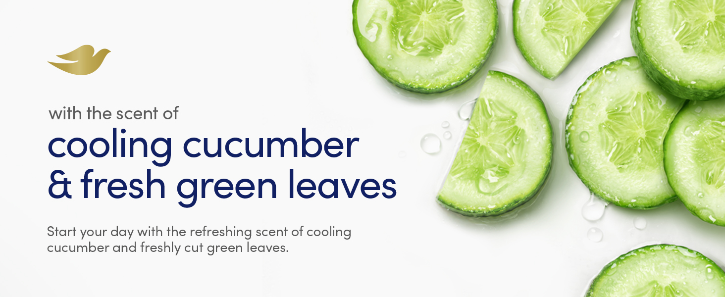 Cucumber and green leaves fragrance message alongside fresh sliced cucumber.