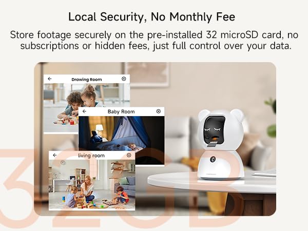 CINMOORE Security Camera, Pet/Dog Camera with Phone app, Auto Tracking, 32GB Card Included