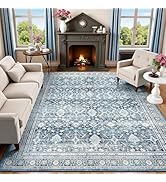 Lofus 8x10 Area Rug for Living Room,Blue Washable Area Rugs with Non-Slip Backing,Soft Boho Carpe...