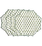CPC Cotton Placemats Set of 4-Handmade Block Printed Double Layered, Machine Washable, Flower Sca...