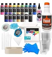 Pixiss 16 Colors Acrylic Pour Paint Kit, Premixed High Flow Pouring Supplies Set Including Canvas...