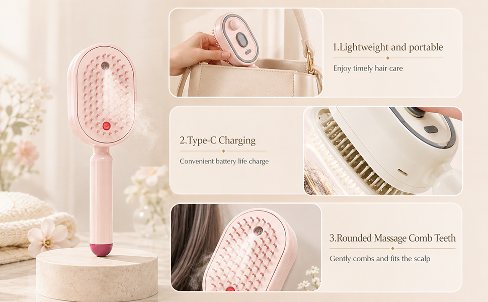Electric Steam Brush for Hair, Electric Spray Air Cushion Comb for Women