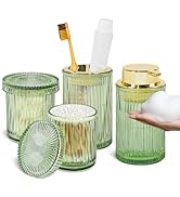 Tonxus Green Glass Bathroom Accessories Set, 4pcs Bathroom Accessory Set, Foaming Soap Dispenser,...