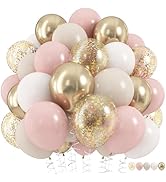 Dusty Pink and Gold Balloons Set, 60Pcs 12 Inch Retro Blush Pink White Sand Beige Metallic Gold L...