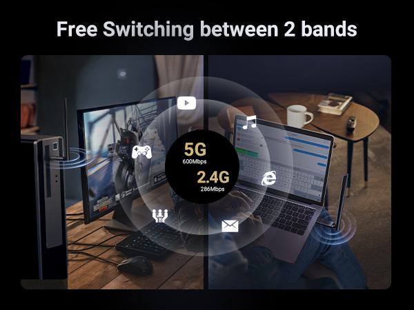 usb wifi adapter dual-band laptop wide range windows macOS mac internet adaptor wlan adapter