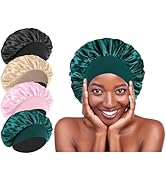 4Pcs Silk Hair Bonnets for Sleeping - Elastic Wide Band Satin Hair Wrap for Sleeping Black Women ...