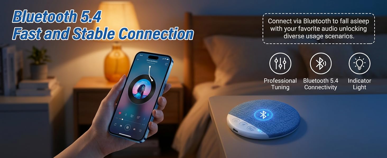 Ultra-Thin Bluetooth Pillow Speaker with White Noise Timer Wireless Sleep Aid