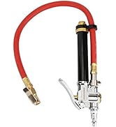 MEASUREMAN Heavy Duty Bayonet Style Tire Inflator, Aluminum Body, 20" Red Hose, Clip On Air Chuck...