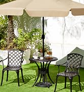 Round Cast Aluminum Patio Bistro Table with Umbrella Hole