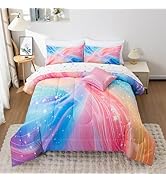 Btargot Super Soft 6 Pieces Gradient Star Ring Comforter Set, Colorful Glitter Rainbow Star Patte...