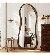 AAZZKANG Full Length Mirror with Retro Wood Framed Irregular Floor Mirrors Large 71"x32" Asymmetr...