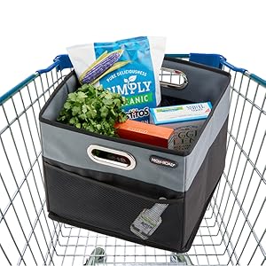 reusable grocery tote in cart from high road car organizers