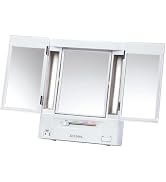 JERDON Lighted Makeup Mirror with 5X Magnification - White - JGL9W | Tri-Fold Two-Sided Design, M...