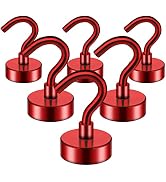 FINDMAG 6 Pack Red Magnetic Hooks, 22LBS Neodymium Magnet Hooks, Magnet with Hooks Strong Magneti...