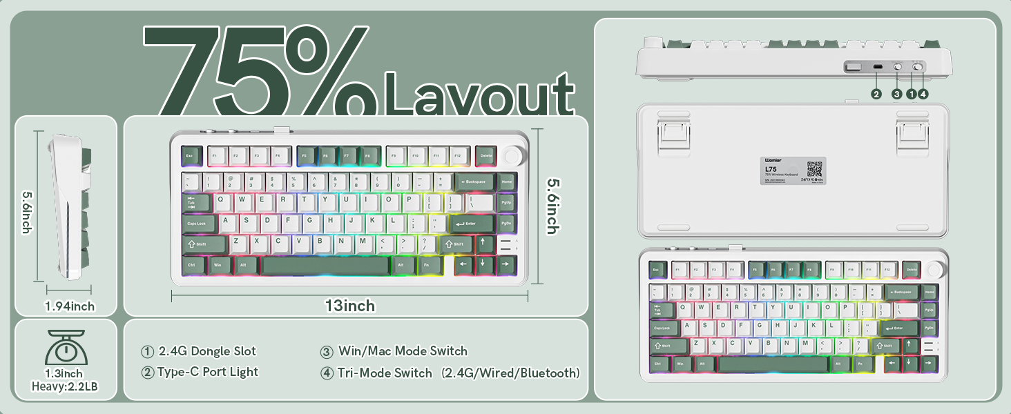 Keyporia L75 75% mechanical keyboard with compact layout