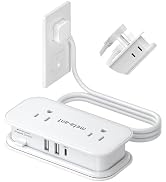 Travel Power Strip 4 Outlets Flat Plug Extension Cord with 3 USB Ports, 2-Side Outlet Extender, S...