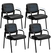 Sweetcrispy Office Reception Guest Waiting Room Chairs Set of 4, Leather Stationary Chair No Whee...