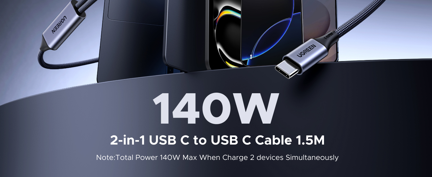 140W 2 IN 1 USB C Cable