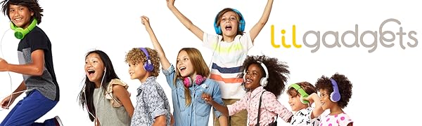 Kids with Connect+ Pro, BestBuds, Untangled Pro, Connect+ volume limited headphones with SharePort