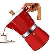 Vaolvpant 6 Cup Aluminum Moka Pot Red Classic Stovetop Espresso Coffee Maker 300ml 10oz Coffeemak...