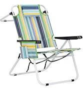 MOPHOTO Tall Beach Chairs for Adults, 17" High Backpack 5-Position Tanning Chair with Cooler Bag ...