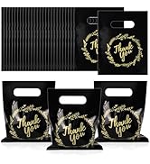 BadenBach 100 Pack Small Thank You Bags, 8" x 6", Black Plastic Small Shopping Cute Bulk Retail T...