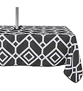 LUSHVIDA Moroccan Outdoor Tablecloth with Umbrella Hole and Zipper, 60 x 84 Inch Black, Rectangle...