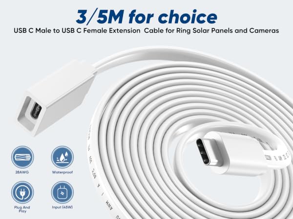 usb c extension cable long flat 10ft/16.5ft