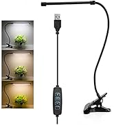 Brokimis Clip on Desk Lamp USB Adjustable 7W Clip Warm Cold Light Eye Care GooseNeck 360° Swivel ...