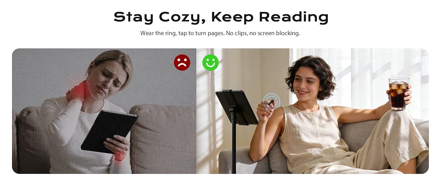 Ergonomic wearable design reduces hand movement, great for one-hand reading