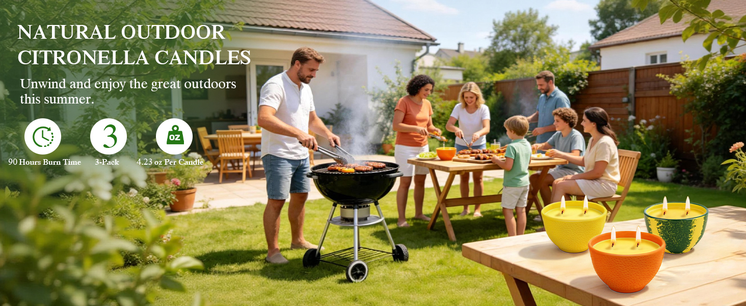 Natural outdoor citronella candles. Unwind and enjoy the great outdoor this summer.