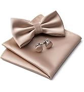 Aegero Mens Solid Color Double Fold Pre-tied Bow Tie and Pocket Square Cufflinks Set Formal Tuxed...