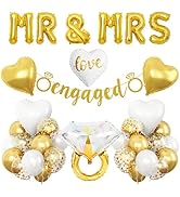 Gold Engagement Party Decorations, MR and MRS Balloons Decor, White Gold Metallic Confetti Balloo...