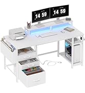 Lufeiya White Computer Desk with File Drawers Cabinet, 55 Inch Home Office Desk with Monitor Stan...