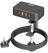 HOPOW Desk Clamp Power Strip, Desktop Mount Charging Station with 4 Outlets 4 USB Ports (2 USB C)...