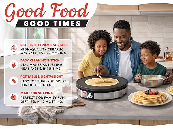 Large cooking surface for 12 inch creppes