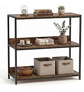 Giantex Industrial 3-Tier Small Bookshelf with Wooden Shelves and Metal Frame, Rustic Open Bookca...