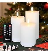 LEDHOLYT Rechargeable Flameless LED Pillar Candles–Luminous Real Wax Indoor Home Decor–Set of 3, ...