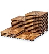 VICTORY RELAX Acacia Wood Patio Deck Tiles - 27 Pcs 12 Slats Interlocking Decking Tiles for Patio...