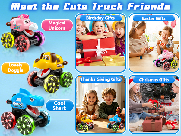 Monster Truck Toys for Kids Toddler, Press Go Light Up Wheels Car Toys Chomping Mouth Truck Toy