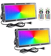 Indmird 2 Pack 50W RGB Flood Light, RGB Color Changing Floodlight, Smart RGB Floodlight with Remo...