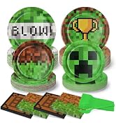 Pixel Party Paper Plates and Napkins Supplies | 200pcs | 50 7inch Dessert Plates | 50 9inch Dispo...